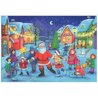 Adventskalender / Weihnachtskalender aus Papier für Kinder und Erwachsene mit Bildern und Glitzer "Schlittschuh laufen mit dem Weihnachtsmann"