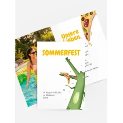 Einladung zum Sommerfest selbst gestalten mit Spruch und Fotos im Onlinedesigner bei Meine-Kartenmanufaktur.de