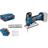 Bosch Professional 18V System Akku Stichsäge GST 18V-LI B (Bügelversion, Schnitttiefe in Holz/Alu/Metall: 120/20/8 mm, 3 Stichsägeblätter, Spanreißschutz, ohne Akku/ Ladegerät, in L-BOXX)