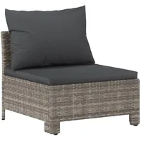 vidaXL Garten-Mittelsofa mit Kissen Grau Poly Rattan