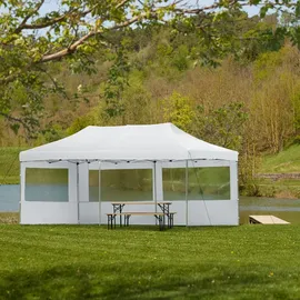 Tectake Faltpavillon 3 x 6 m inkl. 2 Seitenteile weiß