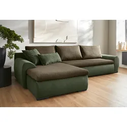 Ecksofa HOME AFFAIRE "Win L-Form", grün (olive grün), B:285cm H:85cm T:176cm, 100% Polyester, Sofas, wahlweise mit Bettfunktion und Bettkasten, Topseller