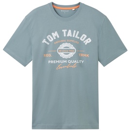 TOM TAILOR Herren T-Shirt mit Logo-Print aus Baumwolle, grey mint, XXL