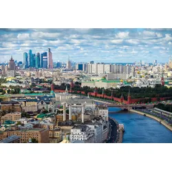 Fototapete PAPERMOON "MOSKAU-STADT FLUSS SKYLINE BRÜCKEN KREML ROTE PLATZ", bunt, B:3,50m L:2,60m, Vlies, Tapeten