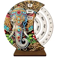 Generisch Diamond Painting Kalender Ornamente,Holz Diamant Malerei Weihnachtsdeko rotierender Mondkalender,Diamant Painting Tischkalender Tischdeko ewiger Kalender Weihnachten geschenk-Elefant