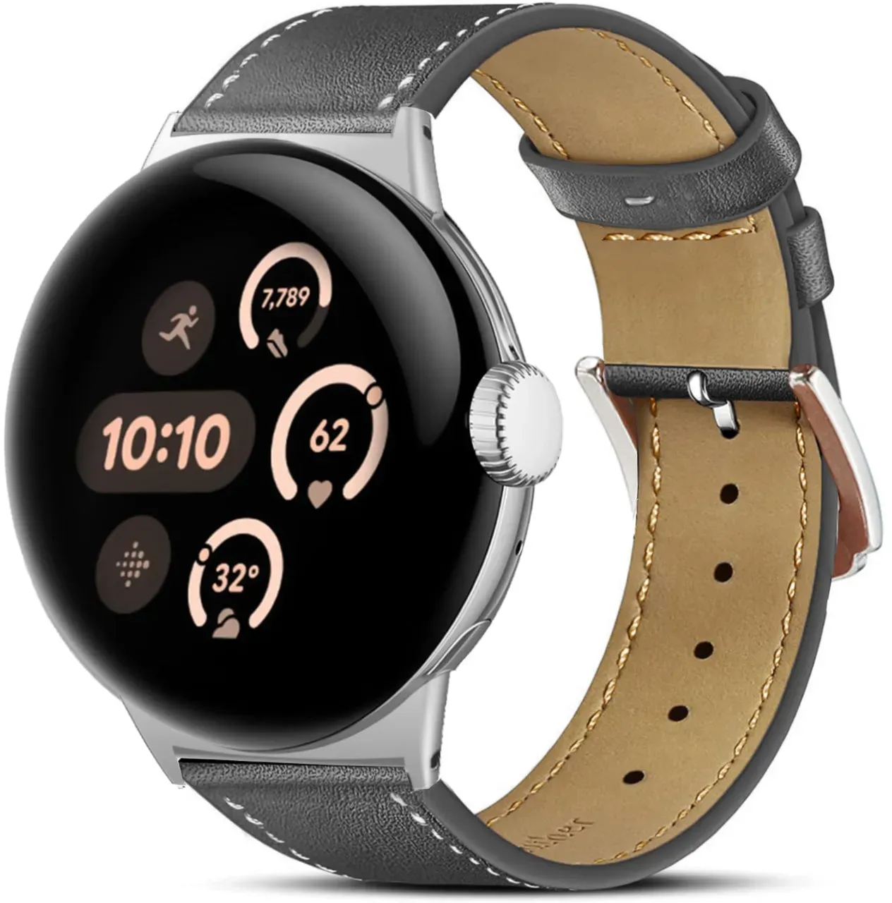 Strap-it Google Pixel Watch 3 Armband Leder für Google Pixel Watch 3  - 45mm - Schwarz - Schnallenverschluss