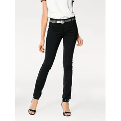 Röhrenhose HEINE, Damen, Gr. 18, Kurzgrößen, schwarz, 48% Baumwolle, 45% Polyester, 7% Elasthan, Miedereinsatz:15% Elasthan, 85% Polyamid, unifarben, lang, Hosen