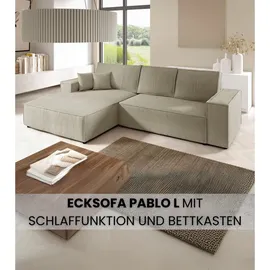 bromarkt Ecksofa PABLO Schlaffunktion Bettkasten L-Form 294x185x85cm Beige Links - Beige