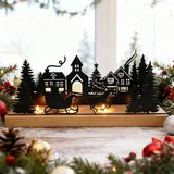 Forbabe Adventskranz Kerzenhalter Modern, Weihnachten Adventsgesteck Länglich Teelichthalter Kerzenständer mit Holz Haltern, Kerzentablett Teelichter Kerzenständer für Weihnachtsdeko Tisch Geschen