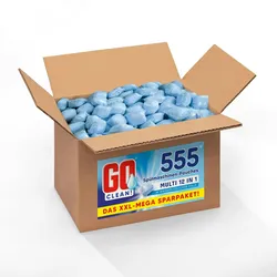 10 kg ca. 555 Sück GO clean! 12-in-1 Spülmaschinentabs - Pouches 18g in wasserlöslicher Folie. Starke Reinigungskraft gegen Schmutz und Fett.