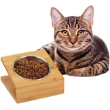 Relaxdays Napfstation, Katzen & kleine Hunde, für Wasser und Futter, geneigter Futternapf Edelstahl, Hbt 10x18x18, Natur,