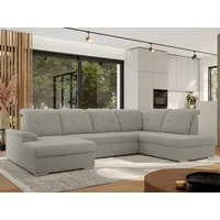 MKS Meble Ecksofa Wohnlandschaft U-Form, Sofa mit Schlaffunktion, Schlafsofa mit bettkasten, Couch mit Schlaffunktion - Hellgrau Boucle - Madrito U... - Hellgrau