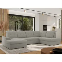MKS Meble Ecksofa Wohnlandschaft U-Form, Sofa mit Schlaffunktion, Schlafsofa mit bettkasten, Couch mit Schlaffunktion - Hellgrau Boucle - Madrito U... - Hellgrau