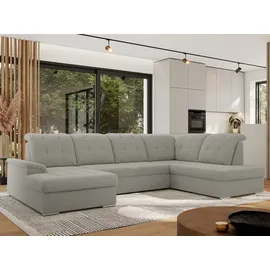 MKS Meble Ecksofa Wohnlandschaft U-Form, Sofa mit Schlaffunktion, Schlafsofa mit bettkasten, Couch mit Schlaffunktion - Hellgrau Boucle - Madrito U... - Hellgrau