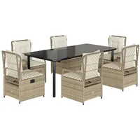 VidaXL 7-tlg. Garten-Essgruppe mit Kissen Beige Poly Rattan
