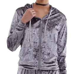 ROCKUPY Damen Samt-Cardigan glänzende Sweatshirt-Jacke mit Kapuze RPW20_040201 Grau - L