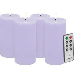 Candela LED Kerzen 4er Set H:15xØ7,5cm lila rustic Echtwachs mit Fernbedienung Timer Funktion & mehrstufig dimmbar flammenlos Echtwachskerzen Stumpenkerze