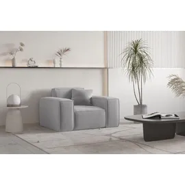 Fun Möbel Sessel CELES PREMIUM Stoff Opera Velvet 70 x 80 x 90 cm Hellgrau mit Zierkissen