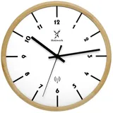 Holzwerk Funkwanduhr MARBURG moderne Designer Funk Holz Wand Uhr, beige, weiß (lautlos ohne Tickgeräusche, 32 cm) beige