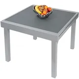 ib style Gartentisch Diplomat, Ausziehbar 90-180 cm, Outdoor, Aluminium Esstisch, Balkonmöbel, Gartenmöbel, Tischplatte aus Sicherheits Glas, Silber Anti Fingerprint