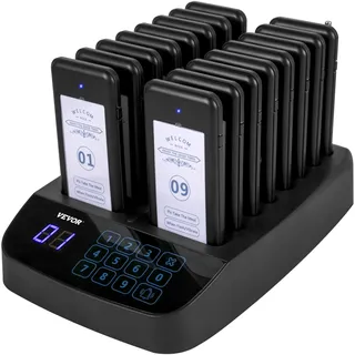 Vevor 16 Pager Rufsystem Restaurant, 98 Kanäle Gäste Pager, Touchscreen Wireless Rufsystem Restaurant, Schwarz Kabellos Gästeruf Drahtloses Kundenrufsystem für Bars, Restaurant, Cafeteria, Hotel usw.