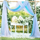Trayosin 3 Stück Vorhang Querbehang Traubogen,Hochzeitsbogen, Gardine Freihanddeko,Eleganter Langer Fenster Vorhang Gardinen Schals für Babyparty Geburtstag Hochzeit Deko (Blau,75x550cm)