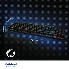 Nedis GKBDM110BKND Tastatur Gaming USB Type-A - Mechanische Tasten - LED - QWERTY - ND-Layout - Stromversorgung über USB - Netzkabellänge: 1.50 m - Gaming