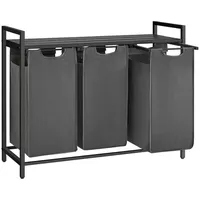 Songmics Wäschekorb 3 x 38 L mit 1 Ablage schwarz-grau
