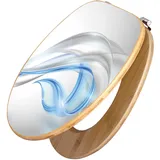 Banjado Design WC Sitz Bambus Toilettendeckel Toilettensitz Bambus Holz Klodeckel WC-Sitz Universal Scharnieren Motiv Blauer Schleier