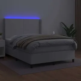 vidaXL Boxspringbett mit Matratze & LED Weiß 140x200 cm Kunstleder