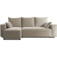 4ALL HOME Ecksofa mit Schlaffunktion Tobi 246x145 cm - Couch - Sofa mit Bettkasten - Eckcouch - L-Form - Schlaffsofa - Schlafsofa mit Bettkasten - Universal (Velo 622 Beige)