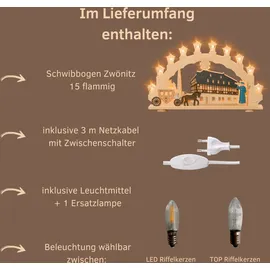 Weigla Schwibbogen/Lichterbogen"Zwönitz" 15 flammig Erzgebirge garantiert,