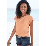 VIVANCE Kurzarmshirt mit dekorativem Häkeleinsatz orange 36/38