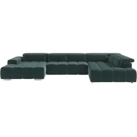 Cotta Wohnlandschaft COTTA "Orion U-Form", hunter, B:409cm H:73cm T:225cm, 100% Polyester, Sofas, Wohnlandschaft, mit Kopfteilverstellung & 6 Nierenkissen
