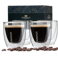 Königsglas Espressoglas Espresso Glas Set 80 ml doppelwandige Espressotassen, Thermogläser, handgefertigte Kaffee Gläser 2/4er Set Cappuccino Latte Macchiato weiß