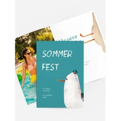 Einladung zum Sommerfest selbst gestalten mit Spruch und Fotos im Onlinedesigner bei Meine-Kartenmanufaktur.de