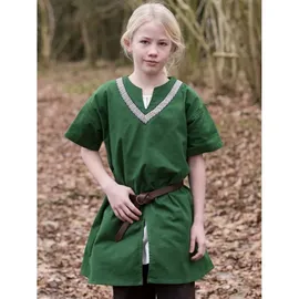 Battle-Merchant Kinder Mittelalter Tunika Ailrik mit Bordüre kurzarm | Jungen Mädchen (Grün, 164)