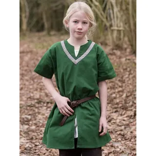 Battle-Merchant Kinder Mittelalter Tunika Ailrik mit Bordüre kurzarm | Jungen Mädchen (Grün, 164)