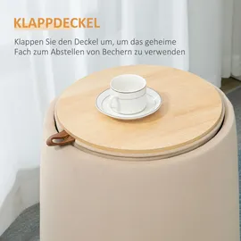 Homcom 2-in-1 Ottomane Sitzhocker Rund Inklusive Stauraum Beige Ø44 cm x 47,5cm