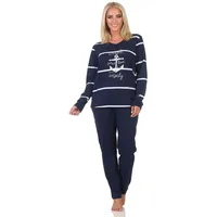 Normann Langarm Pyjama Schlafanzug maritimer Optik mit Anker Motiv