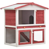 Gecheer Kleintierstall Hasenhaus 2 Ebenen 94 x 60 x 98 cm (L x B x H) Mit 3 Türen aus Holz ist perfekt für kleinere Haustiere,Kaninchenstall Kleintierhaus Hasenstall Mit Rampe Rot und Weiß