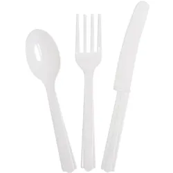 Plastik Besteck weiss 18 tlg. Löffel Messer Gabeln