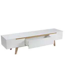 miliboo TV-Möbel Skandinavienstil Weiß glänzend und Esche 180 cm MELKA