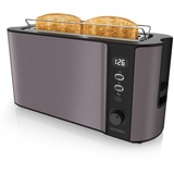 Arendo Toaster Edelstahl, Langschlitz, Display mit Restzeitanzeige, Brötchenaufsatz, 1 langer Schlitz, für 2 Scheiben, 1000 W, Defrost Funktion, Wärmeisolierendes Gehäuse, Krümelschublade silberfarben|grau