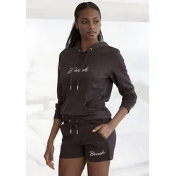 Kapuzensweatshirt BENCH. LOUNGEWEAR, Damen, Gr. 52/54, grau (anthrazit meliert), Interlock, Obermaterial: 54% Baumwolle, 46% Polyester, unifarben, bestickt, meliert, Basic, bequem hüftlang, Langarm Rippbündchen, Sweatshirts, mit glänzender Logostickerei, Loungewear, Loungeanzug