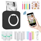 ZAKVOP mini drucker für Smartphone, mini Tragbare Fotodrucker, mini Pocket Printer, Bluetooth thermodrucker für iOS und Android, Aufkleber drucker für Journal, Notizen, Liste, Memo - Schwarz