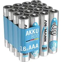 Ansmann Akku Micro AAA 800 mAh 1,2V NiMH 16 Stück