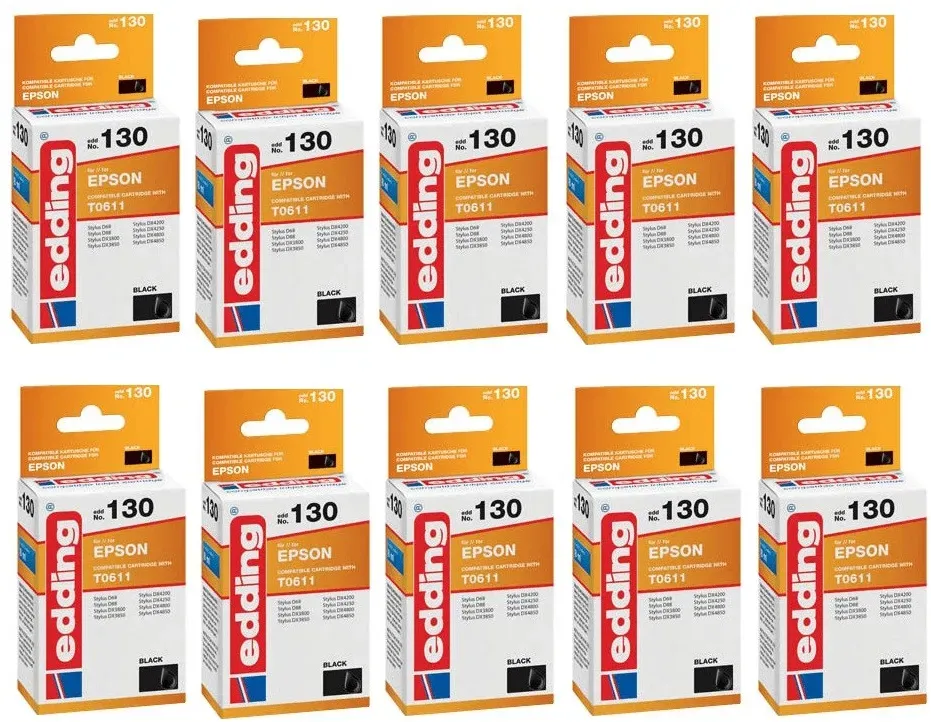 10x Original Edding Tinte Patrone 130 für Epson T0611 Stylus D68 D88 DX3800 D...