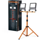Osram LED Worklight Tripod Baustrahler mit Stativ, 2x50W, 9000lm, 4000K Kaltweiß, höhenverstellbar bis 1,8m, IP65
