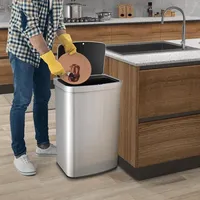 Automatischer Mülleimer mit Deckel, 50L Sensor Mülleimer mit Soft Close Deckel und Aktivkohle-Baumwollboxen, Mülleimer mit Infrarotsensor - Silber